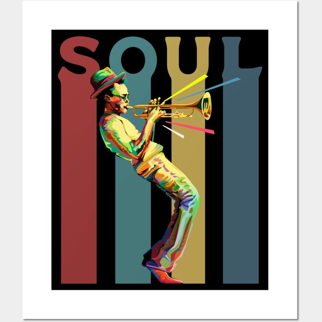 Soul -  Retro design with a jazz trumpet player Wall Art by Blended Designs